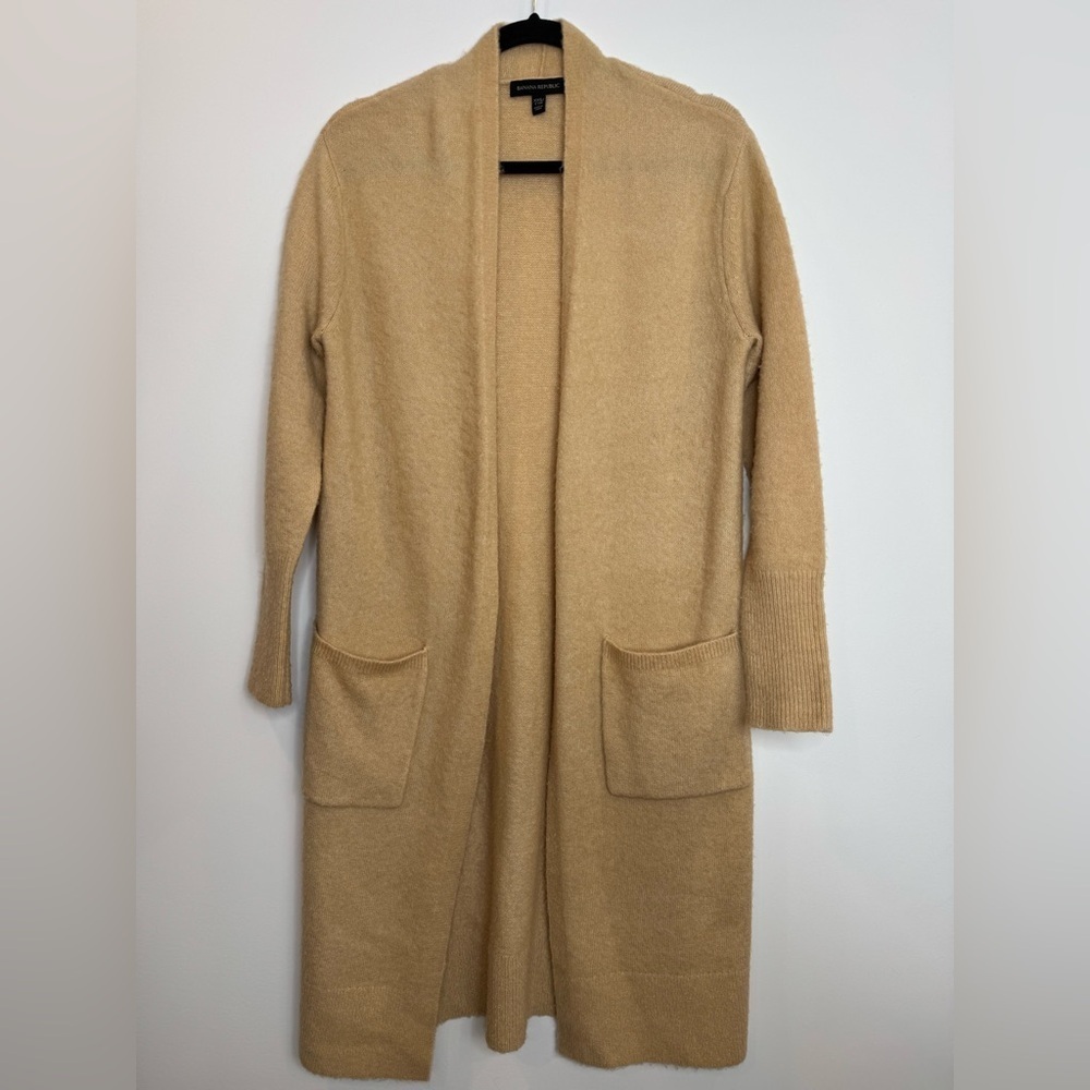 Banana Republic Tan wool mohair Cardigan Sweater Long Open-Front